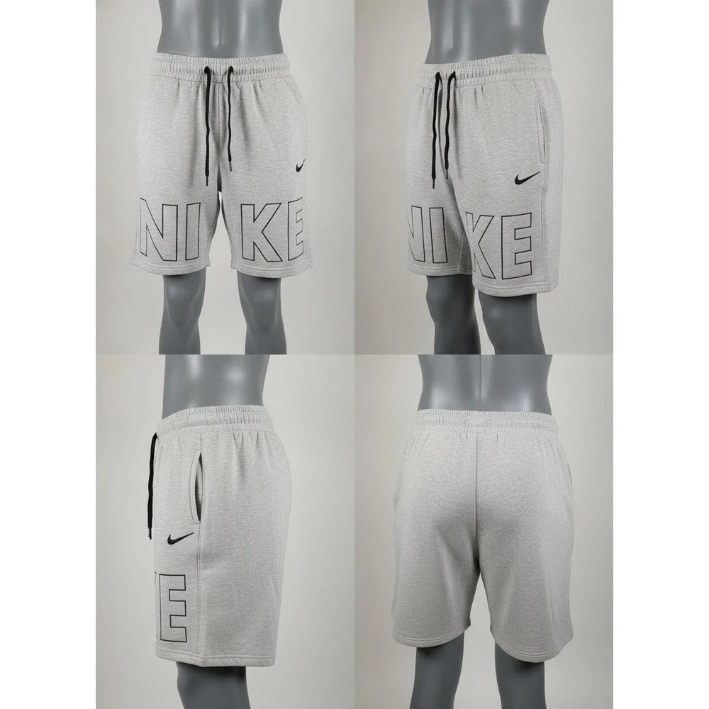 Nike Mens Fleece Shorts Heather Gray Big Logo Swoosh Drawstring Size Large